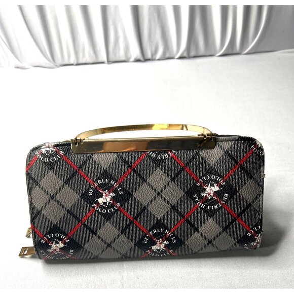 Beverly Hills Polo Club Womens Wallet Clutch With Gold Plated Handle & Plaid Des - Picture 4 of 8